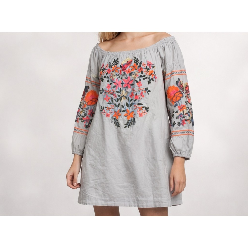 Free People Embroidered Mini Dress Boho Cotton Whimsy Whimsy Floral Size Small‎